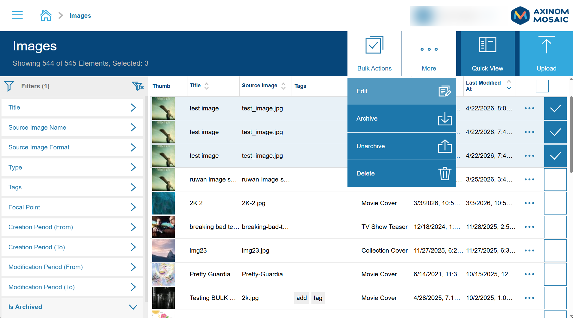 Bulk actions before